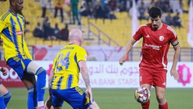 بغداد بونجاح يحتفل بهدفه الاستثنائي مع نادي الشمال القطري