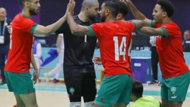 لاعبو منتخب الفوتسال المغربي خلال أحد التداريب