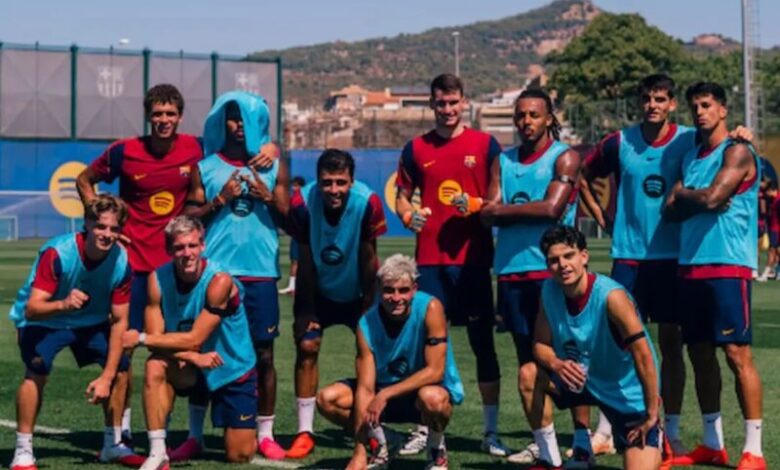 حمزة عبد الكريم خلال تدريبات برشلونة