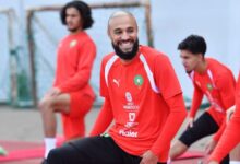 لاعبو المنتخب المغربي خلال حصتهم التدريبية استعدادا لمباراة ليسوتو